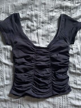Free People “Gotta Be You” Ruched Navy Blue top